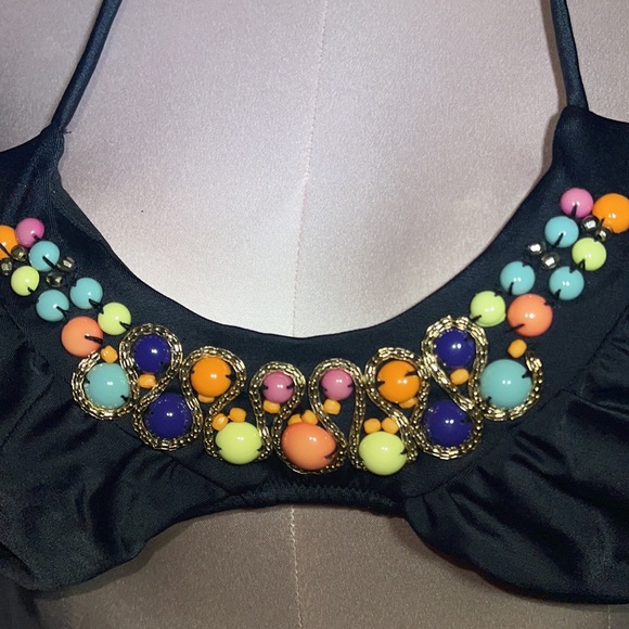 Victoria’s Secret black bikini top. Embellished with colorful marbles. Size L. - Picture 6 of 9